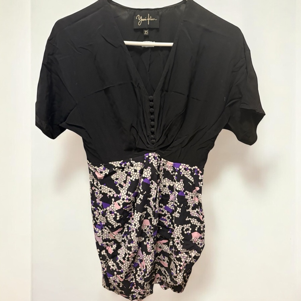 Anthropologie Yumi Kim 100% Silk Black Floral Tunic Top Size XS